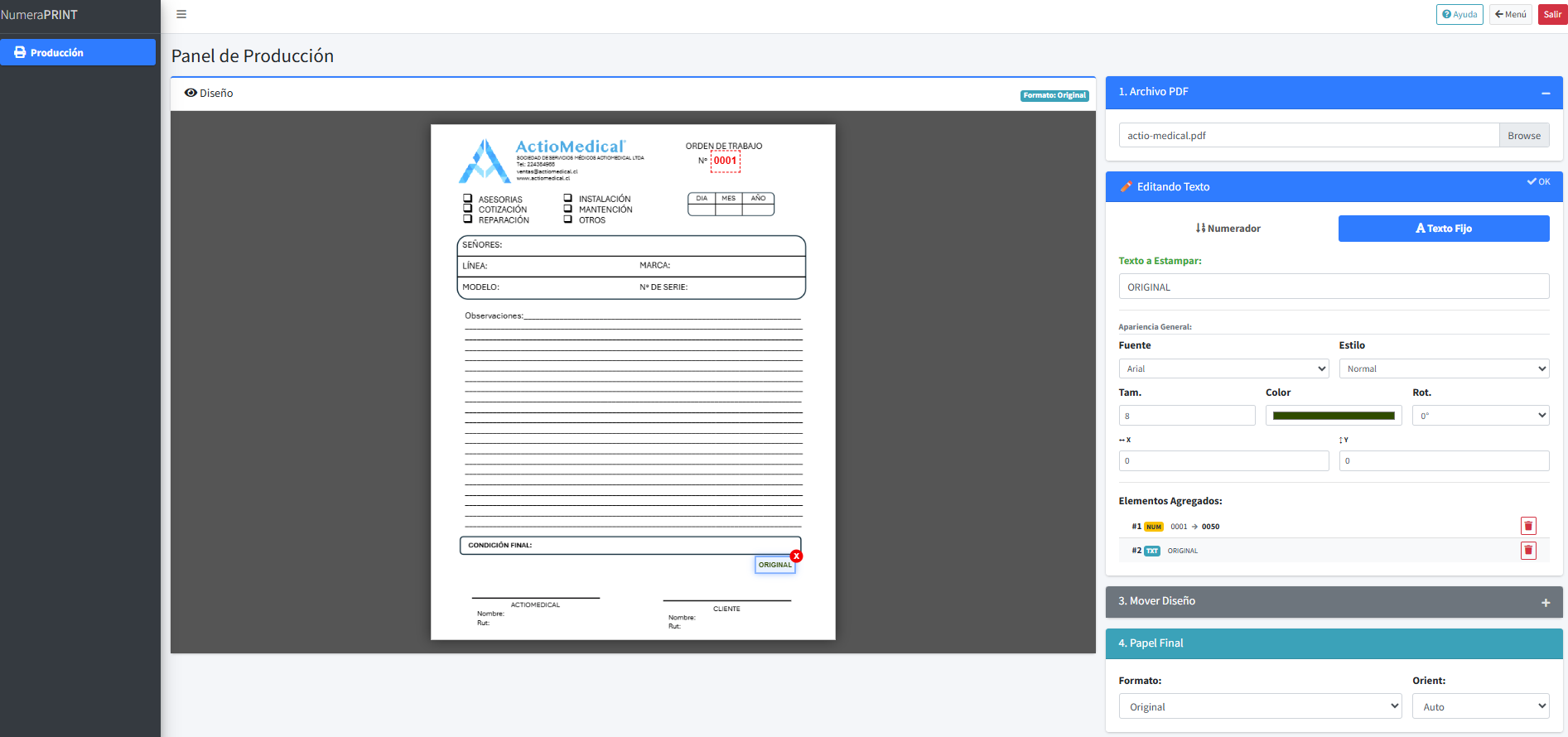 Interfaz NumeraPrint